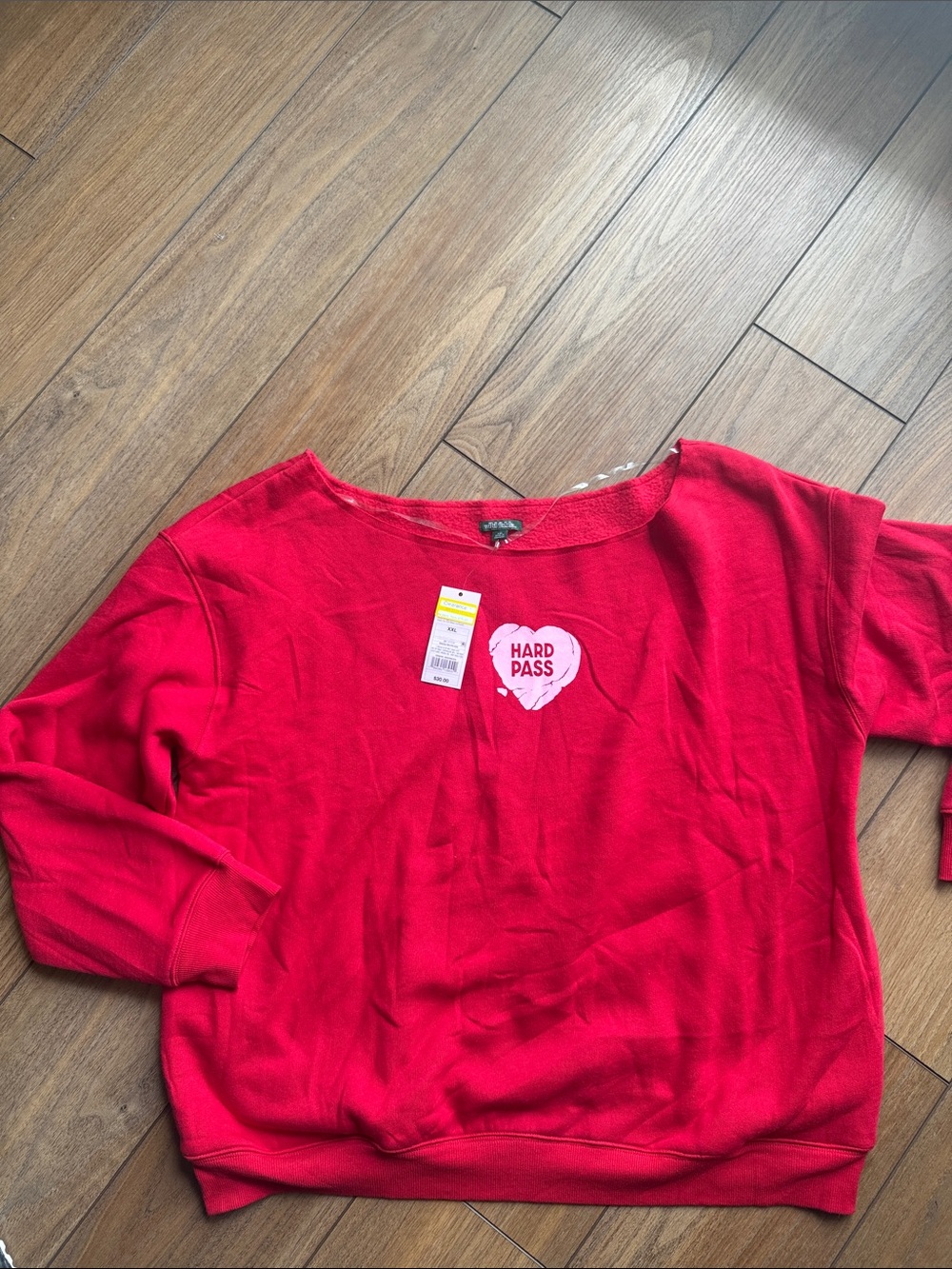 Wold fable Red Girl/women’s Pullover Sweatshirt with 'Hard Pass' Heart Patch